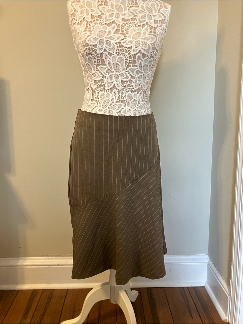 Tailored Brown Pinstripe A-Line Skirt